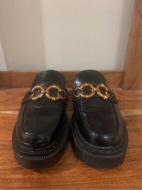 Circus NY by Sam Edelman “Elena” loafer mules (black with the oversized gold hor